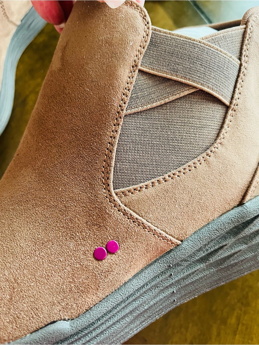 Ryka / Brown Zip Up Suede Wedge Booties with Elastic Panels